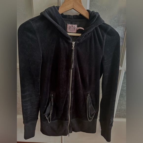 Vintage Y2K Juicy Couture S French Terry Black Zip Up Hoodie Jacket - Picture 1 of 11
